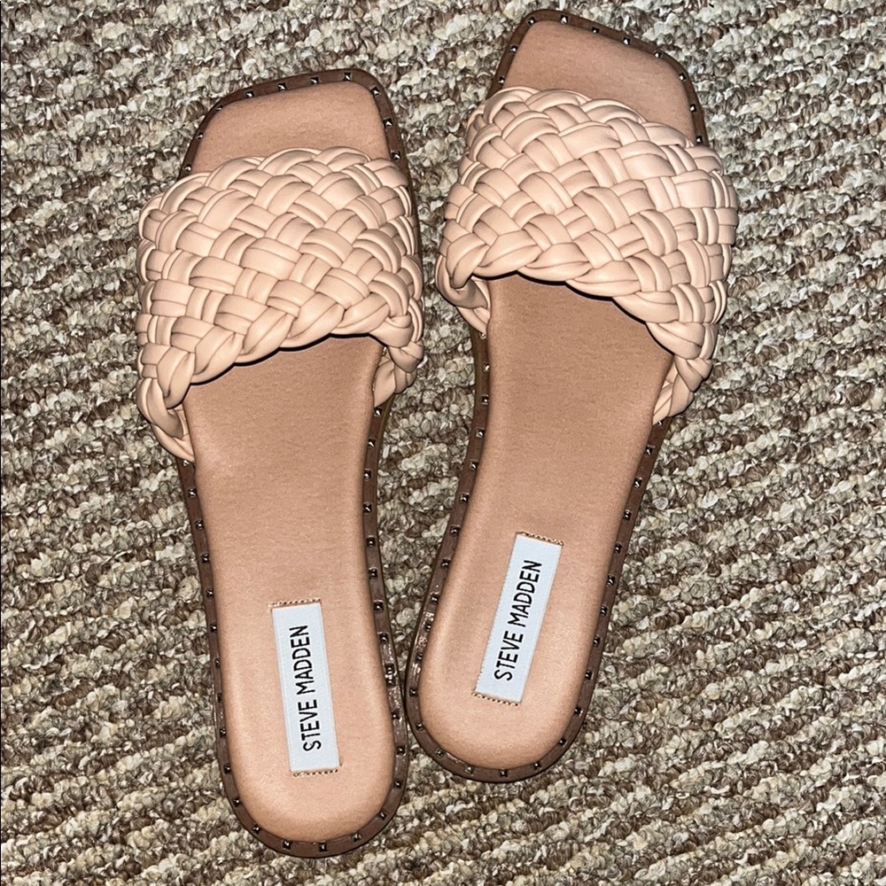 Steve Madden Cream Braided Slide Sandals - Santina